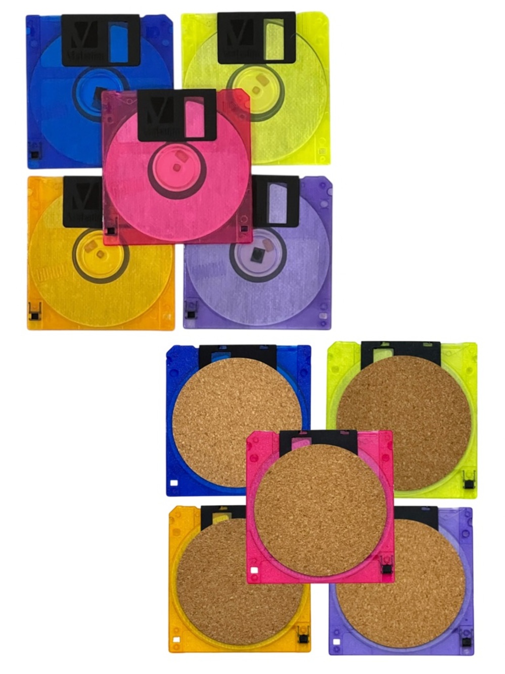 5-piece Verbatim 3.5-inch Translucent Colorful Floppy Disks Coaster Set